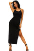 Sexy Black Spaghetti Straps Ribbed Cutout Jersey Dress